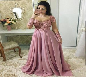 Stunning Lace Dresses Evening Wear With Long Sleeves Sheer Jewel Neck Beaded Prom Gowns Vestidos De Fiesta Sweep Train Chiffon For6590240