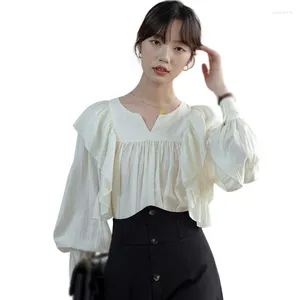 Frauenblusen Flocken Blouse Bluse Festes Hemd Lose süße Puppenkragen koreanische Version Puff Long Sleeve