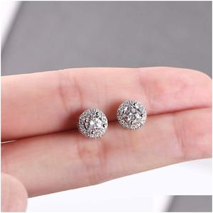 Stud 925 Sterling Sier Earrings Classic Halo Round Brilliant Cut 0.5Ct 1Ct Moissanite Diamond For Drop Delivery Jewelry Dhzmp