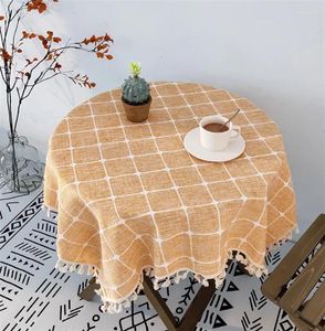Table Cloth Cotton Linen Tablecloth With Tassel Plaid Stripe Home Decor Mantel