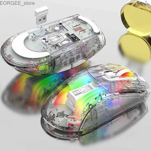 Möss XYH20 BT5.0 2.4G Trådlös mus tre-Mode Transparent RGB Mechanical Mouse Gaming Esports Silent Mouse Wired Y240407