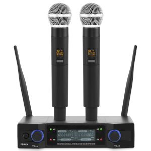 Microfones Professional UHF Wireless Microphone System Karaoke Handhållen för hemmabio PA -högtalare Singing Party Church med LED -skärm