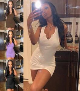 Bomull ärmlös Vneck Women Dress Elastic Fitness Fashion Fast White Skinny BodyCon Mini Dresses Streetwear outfits8498589