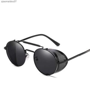 Óculos de sol Retro redonda de metal moldura de metal a vapor punk masculino punk feminino de luxo de luxo designer de óculos Oculos de sol Shades UV Protectionl2404