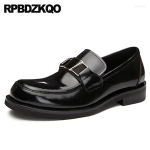 Casual Shoes Brand Big Size Prom Slip On British Style Metal Loafers Genuine Leather Patent Italian Mens Brands Cowhide Square Toe 11