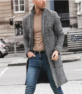 MEN039S Casual Notch Revers Single Breasted Trench Coats Plaid Mid Long Pea Coat Winter Britische Outwear Plus Size 3xL9202713