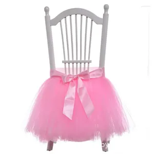 Stol täcker tutu tyll kjol bröllop omslag till födelsedag baby shower fest dekoration matsal bowtie evenemang skrivbord