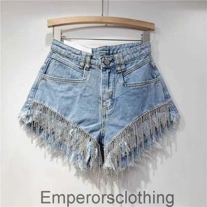 2023 Summer New Pink Denim Shorts Womens Heavy Industry Rhinestone Design High Waist Slim Bomb Street A-line Hot Pants