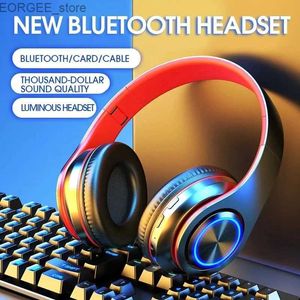 Cell Phone Earphones Wireless Bluetooth Headphones Colorful Lights Pluggable Card Music Games Electronic Sports Headphones Subwoofer Stereo Y240407