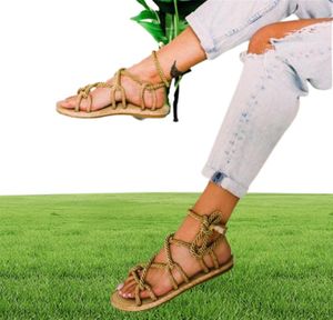 Sandaler Dihope snörning av casuals rep kvinnor skor zapatos de mujer boho kvinna cross tied5504304