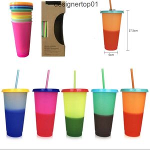 Stanleliness 24oz Temperature Color Magic Cup Reusable Magic Coffee Mug Plastic Drinking Tumblers with Lid and Straw CL4B