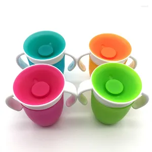 Wasserflaschen 360 Grad können gedreht werden, Baby -Lernbecher mit Doppelgriff Flip Deckelleckfest Magie Infants Tasse Flasche