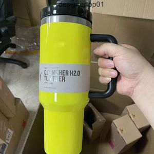 Stanleliness 2024 New Neon Yellow Green Orange Electric Pink Quencher H20 40oz Stainless Steel Tumbler Cups With Silicone Handle Lid and Straw Car Travel Mugs Sh 7SA2