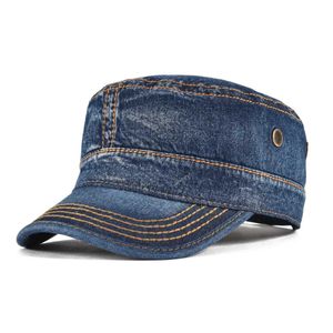 Boll Caps Voboom denim Armé Cap Men Washed Cotton Bucket Hat Spring Höststycke Flat Top Justerbar Peaked Visor Hats Trucker Q240403