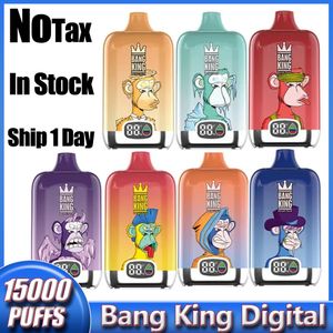 Oryginalny Bang King Digital 15000 15K Puff 15000 15k ładowalny ekran LED Wyświetlacz Wyświetlka Wyjazd E Pióro Vape Cewka z siatkami z 25 ml 650 mAh 12000 12k 12k