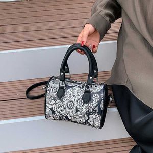 Evening Boston Bags Women's Bag Small and Fashionable Skull Print Handheld Personalized Shoulder Pillow