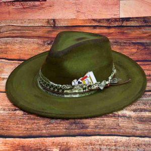 Cappelli a bordo largo secchio vintage cappello in feltro personalizzato con strisce di tessuto realizzate con motivi di imitazione fatti a mano YQ240407