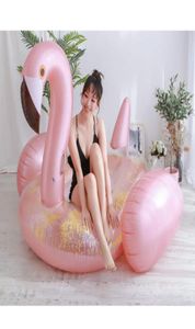 Paljett Rose Gold Flamingo float för vuxen badringgiganten Uppblåsbar poolmadrass Pool Toys Water Boia Piscina9060657556437