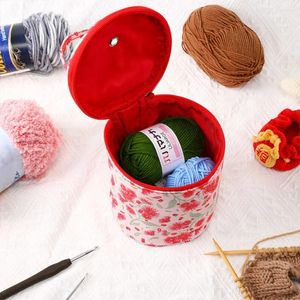 Storage Bags Floral Pattern Yarn Holder Sewing Bag Waterproof Crochet Tote Organizer With Handle Strap For Wool And Needles