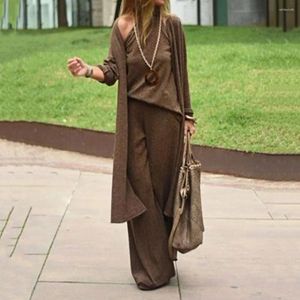 Women's Two Piece Pants 3 Pcs/Set Autumn Coat Vest Set Solid Color Loose Three-piece High Collar Warm Cardigan Long Sleeves Fall Blouse