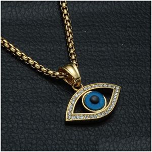 Kolye Kolye Türk Mavi Göz Kolye Altın 316L Paslanmaz Çelik Kötü Gözler Kadınlar İçin Moda Kristal Rhinestone Erkek Şanslı Dhkle