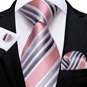 Neck Ties Pink gray white striped fashionable silk tie set bracelets cufflinks mens accessories direct shipping wholesaleC420407