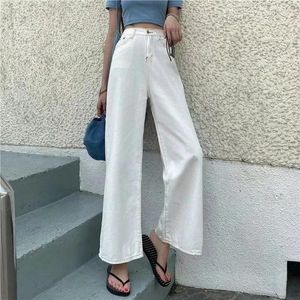 Kvinnors byxor små raka jeans 2024 sommar lös hög midja koreanska mode kvinnor kläder y2k