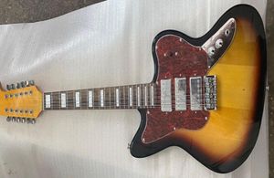 Anpassad butik 12 strängar Cherry Sunburst St Precision Jaguar Jazzmaster Electric Guitar Double Locking Tremolo Bridge Red Turtle PI4502987