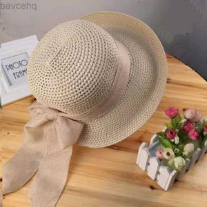 Breda randen hattar hink hattar kvinnor mode strå hatt kvinnlig semester sommar hatt uv skydd visir strand utflykt sol hatt med band fällbar solhatt 240407