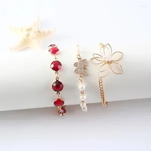Ссылка браслетов 3pcs модные женские ювелирные украшения набор роскошного высококачественного рубинового со страза