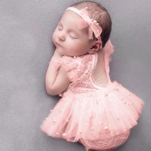 Pads Photoshooting Requisiten für Baby Girl 06m Säuglingskopfschmuck Tulle Tutu Jumpsuit Party Kleid Foto Kleidung Neugeborenes Outfit Dropship