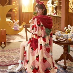 Ubranie domowe 2024 Zimowa piżama dla kobiet kreskówek z kapturem długą szatą kurtkę śliczną noszenie noszenia kawaii flanel ciepły wygodny salon szlafrok