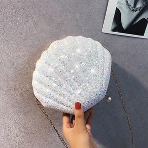 Shoulder Bags Party Shiny Chain Strap Sequin Shell Pearl Shaped Lady Messenger Purses Luxury Designer