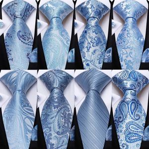 Wiązania szyi jasnoniebieski Paisley Striped Silk Tień Męskie Uchwyt Mankiety Mankiety Weddne Akcesoria szyi Zestaw Męs