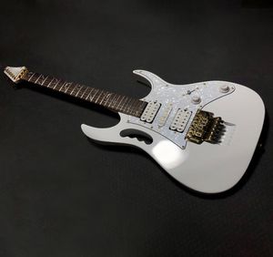 Jem 7V WH Steve Vai Electric Guitar 24フレットダブルロックバスウッドボディメープルネックホワイトブラックゴールドハードウェアスカラップフィンガーボア6130934