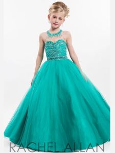 Vestidos 2020 Novo Coral Jade Girls Pageant Dresses Jóia Ilusão Crystal Badied Back Back Long Kids Flower Girls Dress Birthday Commu