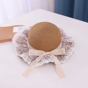 Stingy Brim Hats spetsar barn Panama för flickor Straw Mother Baby Hat Summer Sun Beach Cap 1 Piece Q240403