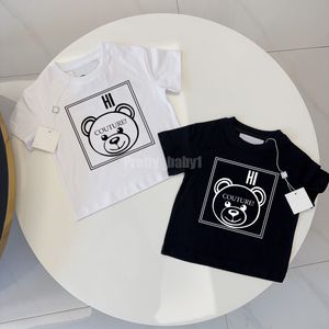 Summer Kids T-shirt Black White Brand Teddy Bear Printed for Children Baby Hight Quality 100% Cotton for Girls Boys Tops Tees Kids Clothing