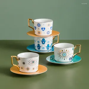 Cups Saucers Hamsa Hand Of Fatima Evil Blue Eye Turkish Ceramic Coffee Cup Saucer Set Afternoon Tea Kitchen Creative Gifts