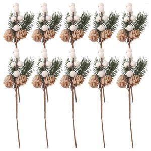 Decorative Flowers 10 Pcs Christmas Wreaths Berries Pine For Tree Picks Crafts Artificial Flower Decor Green Needles Accessories Floral