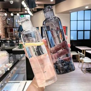 Water Bottles Est Transparent With Time Scale Bottle Couple Plastic Portable Container Leakproof Drop-Resistant Cup