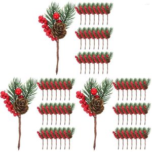 Flores decorativas 30pcs Artificial Christmas Berry Tree Ramilos Xmas Picks Fake Simulation Red Navidad