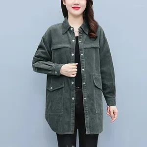 Women's Blouses Women Corduroy Mid-length Shirt Ladies Jacket Spring Autumn 2024 Single-Breasted Fashion Loose Lapel Female Trench Coat Tops