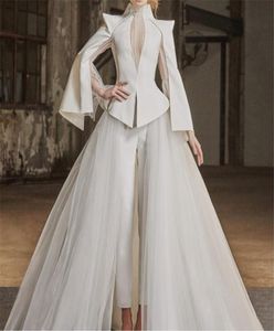 Vestidos de noiva não tradicionais modernos calças de manga comprida vestidos de noiva elegantes moda de noiva exclusivos online bes1413226
