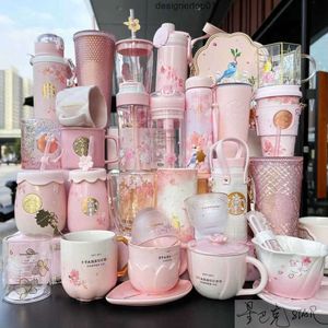 Stanleliness Starbucks Cherry Blossom Cup Gradient Pink Cherry Blossom Blooming Mug Стеклянная столовая термосовая чашка для горшки Cover Cover C66t