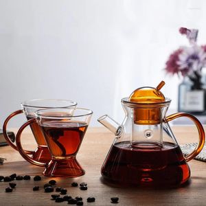 Teaware set Creative Drinkware Nordic Brewing Tea Pot and Teacups Heat Reistant Glass 500 ml Making Coffee Kettle Cups Set