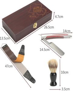 Kit rasatura rasoi dritti vintage barbiere bordo in acciaio inossidabile bordo pieghevole custodia in legno di legno di rasatura a pennello strop set4225702