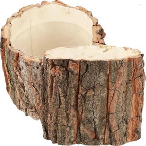 Vases 2 Pcs Bark Fountain Wood Log Plant Container Pots Holders Flower Boxes Rustic Planter Wooden Bonsai Outdoor Decor