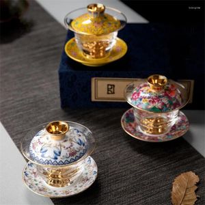 Koppar Saucers High-klass Royal Special Tea Cup med lock Creative Emalj Crafts Glass Espresso Cafe Luxury Afternoon Flower Sets