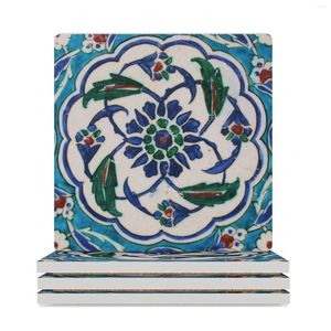 Tapetes de mesa iznik azul e brancos montanhas -russas de cerâmica (quadrado) para bebidas definidas canecas de café estéticas